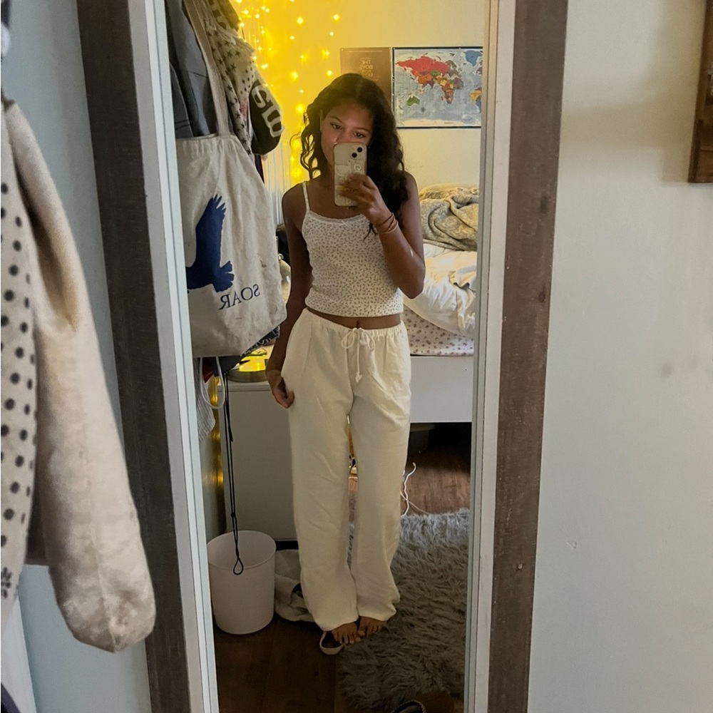 Brandy Melville Cream Drawstring Linen Pants